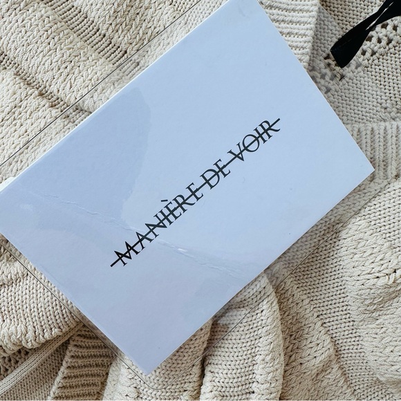 New Maniere De Voir Contour Beige Knit Long Sleeve Top Cropped wrap tie waist - Picture 6 of 8